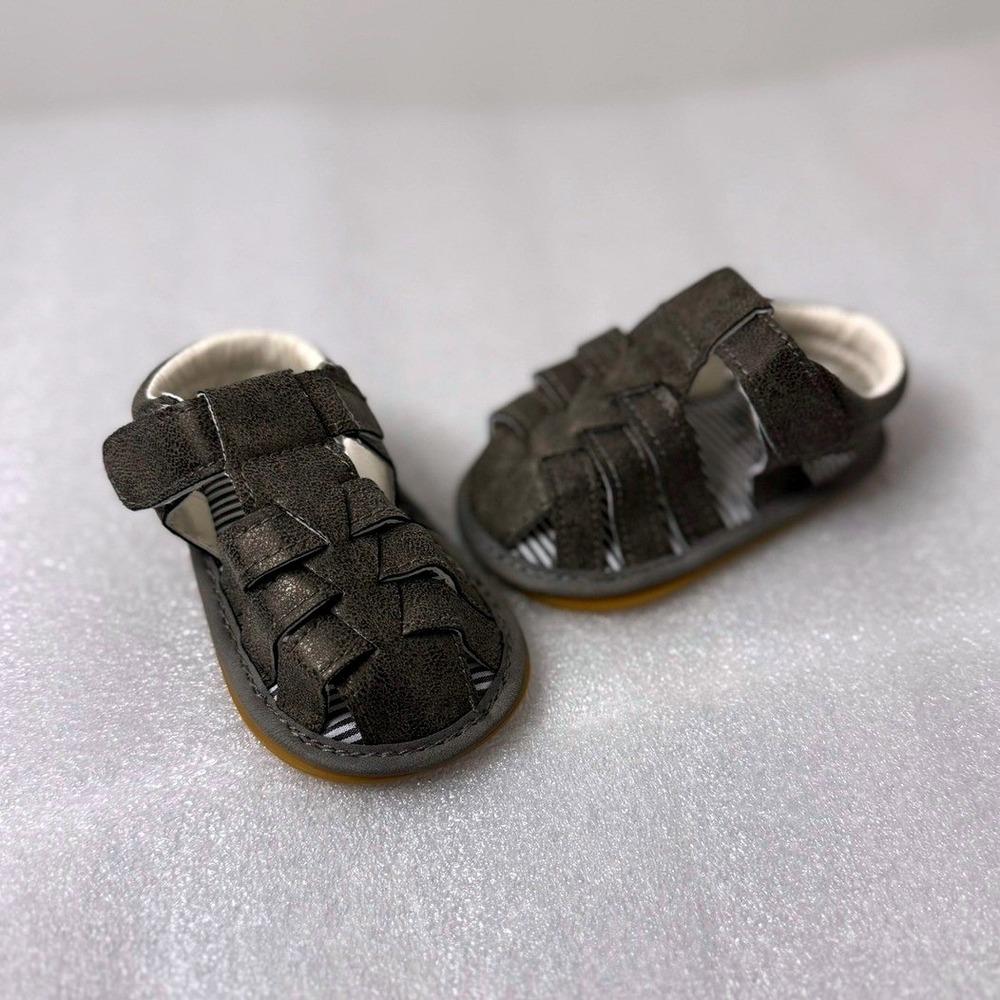 Baby Fisherman Sandals Charcoal Gray Distressed Soft Sole Crib Shoes 0-6 Months